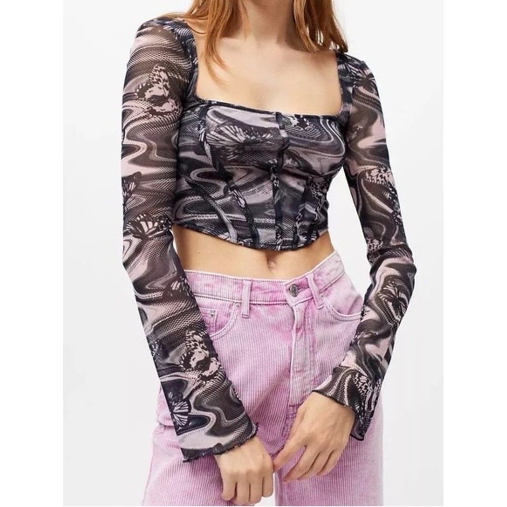 Urban Outfitters Out From Under Butterfly Corset Mesh Top Size Medium
